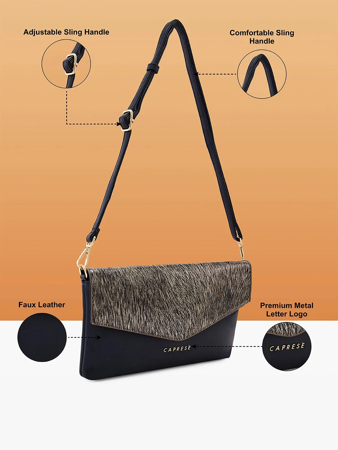Caprese Ava Large Black Clutch