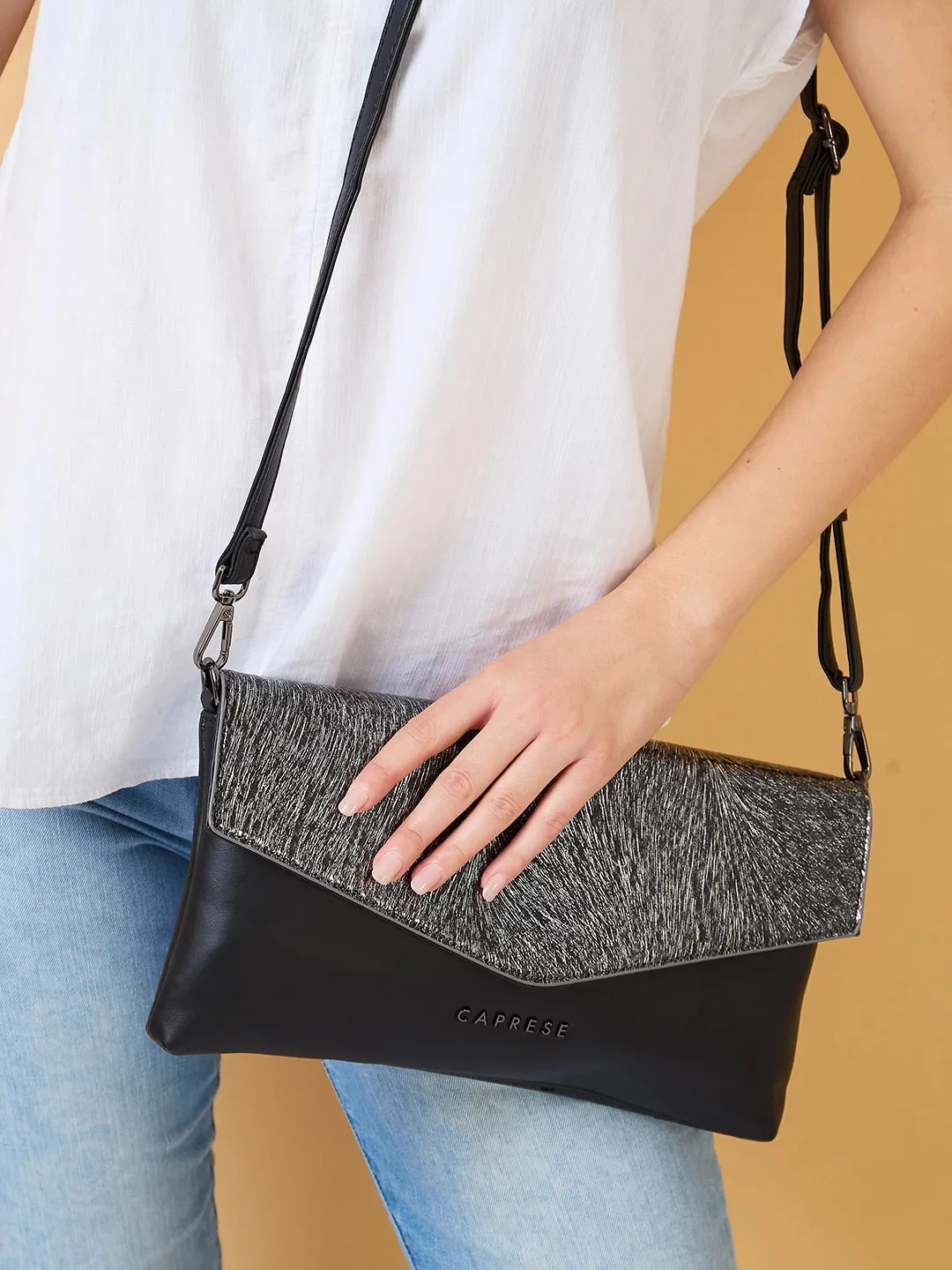 Caprese Ava Large Black Clutch