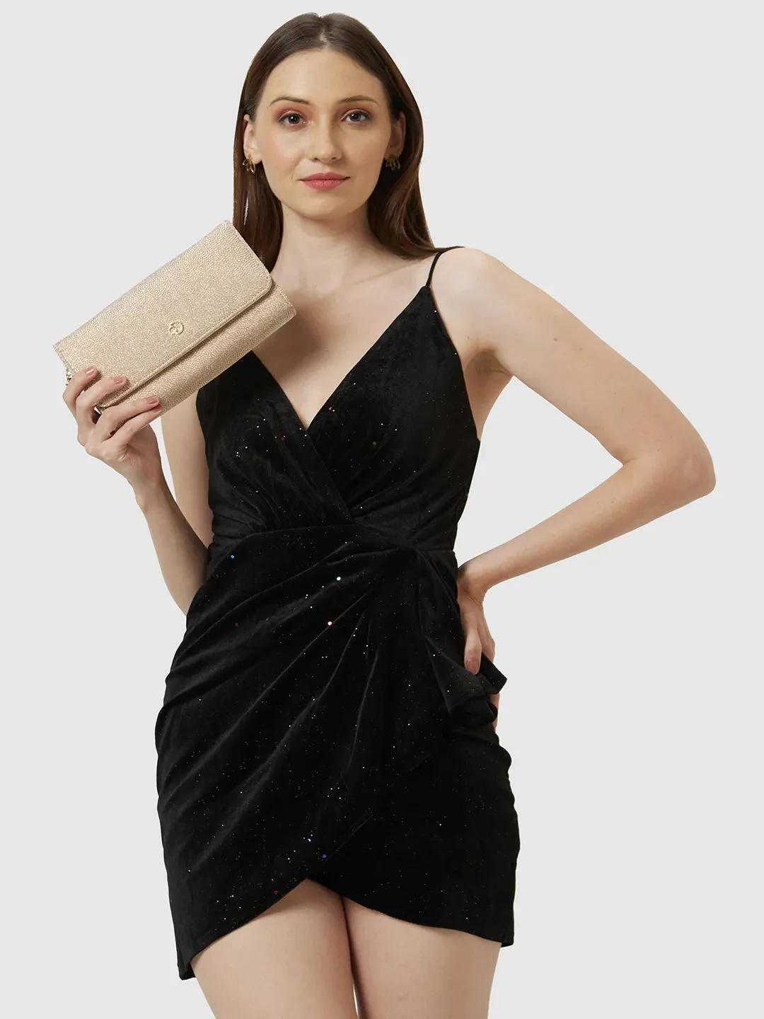 Caprese Betty Large Light Gold Flapover Clutch