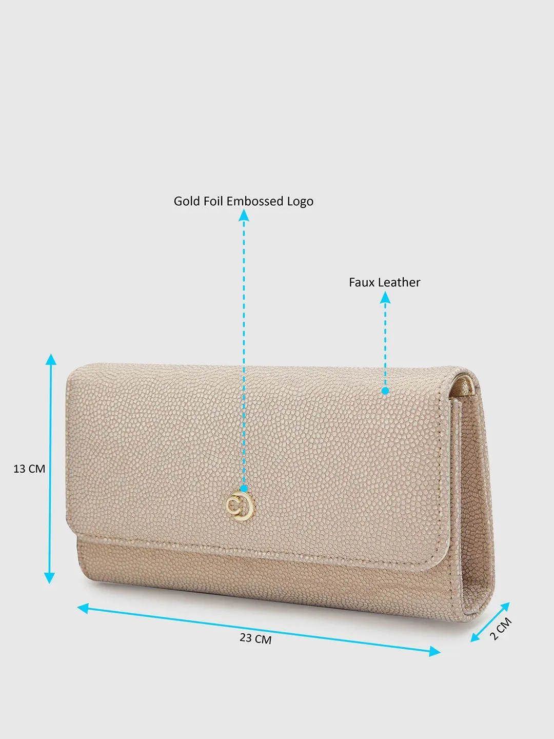 Caprese Betty Large Light Gold Flapover Clutch