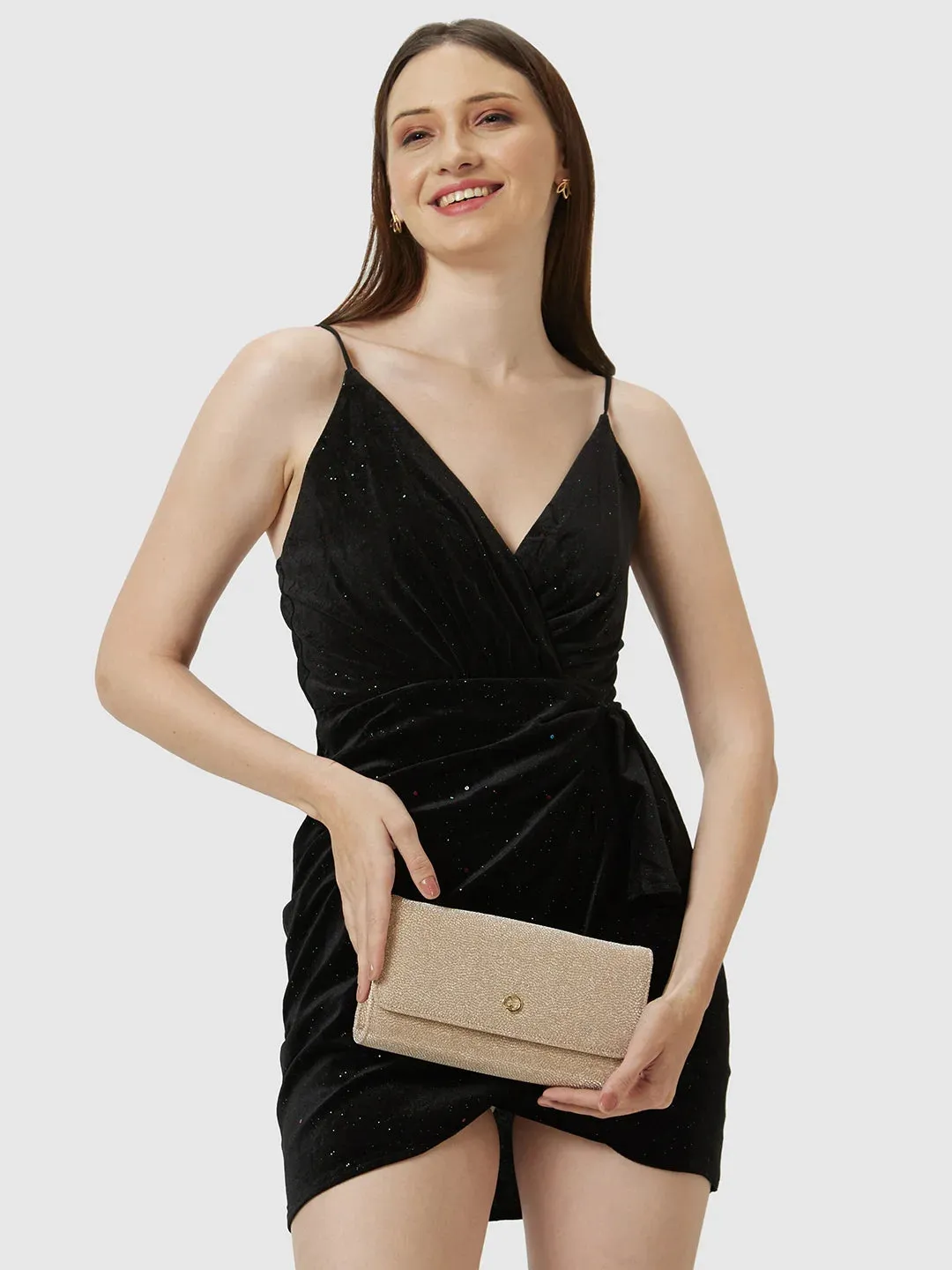 Caprese Betty Large Light Gold Flapover Clutch