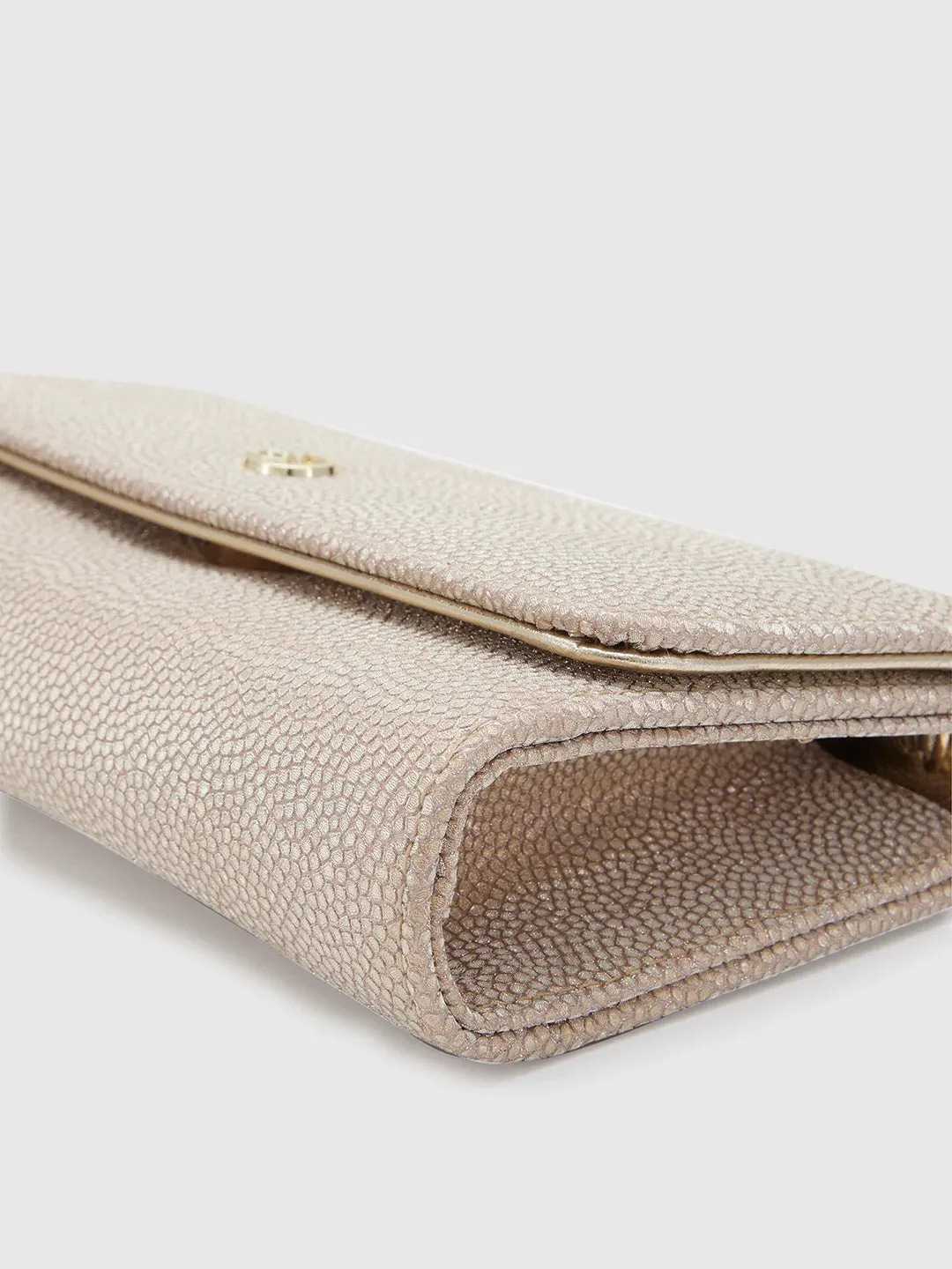 Caprese Betty Large Light Gold Flapover Clutch