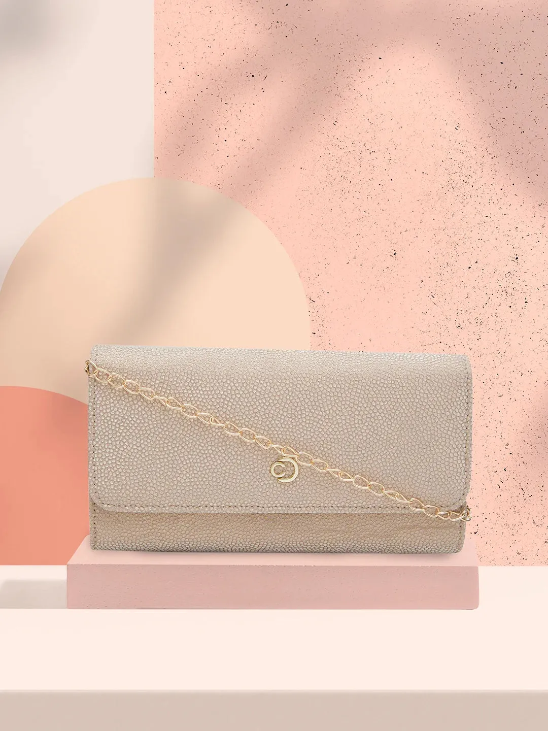 Caprese Betty Large Light Gold Flapover Clutch