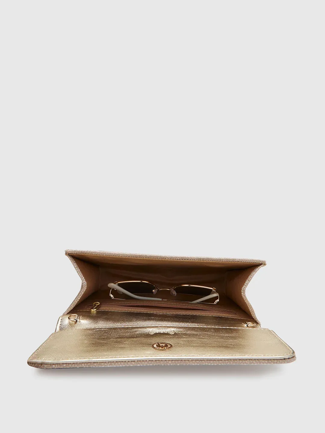 Caprese Betty Large Light Gold Flapover Clutch