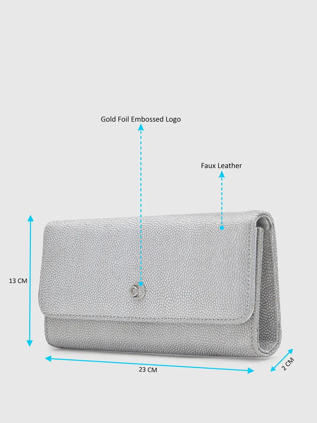 Caprese Betty Large Silver Flapover Clutch