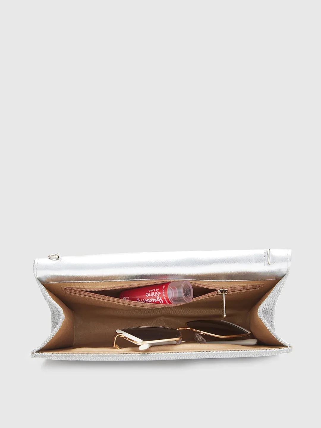 Caprese Betty Large Silver Flapover Clutch