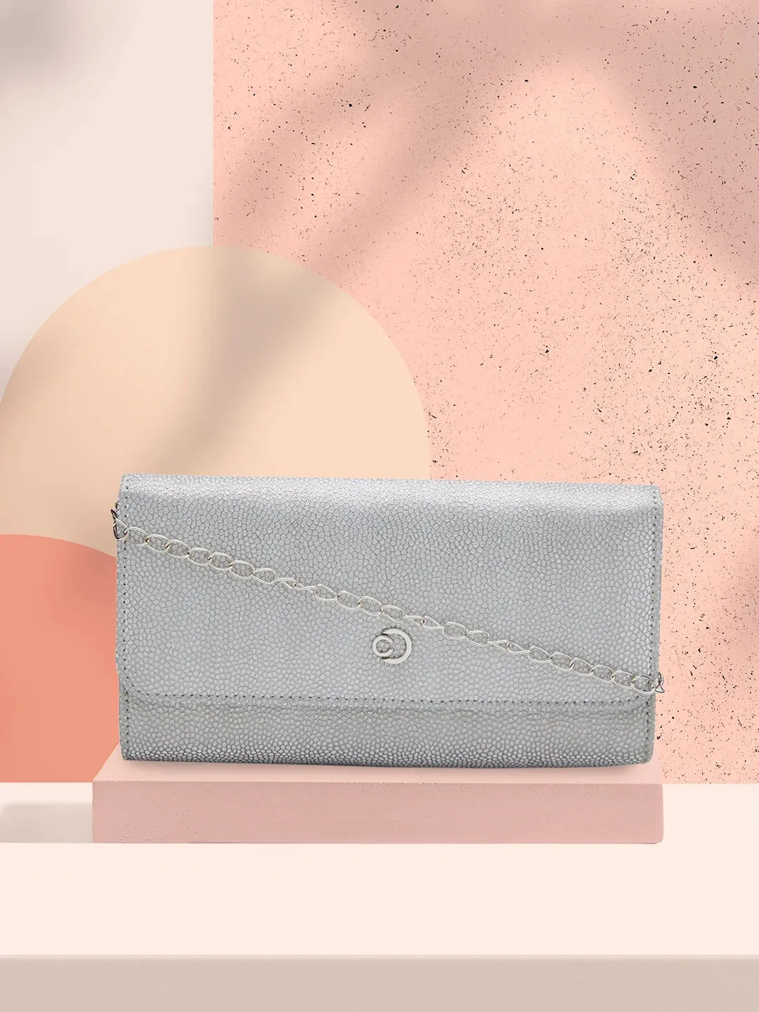 Caprese Betty Large Silver Flapover Clutch