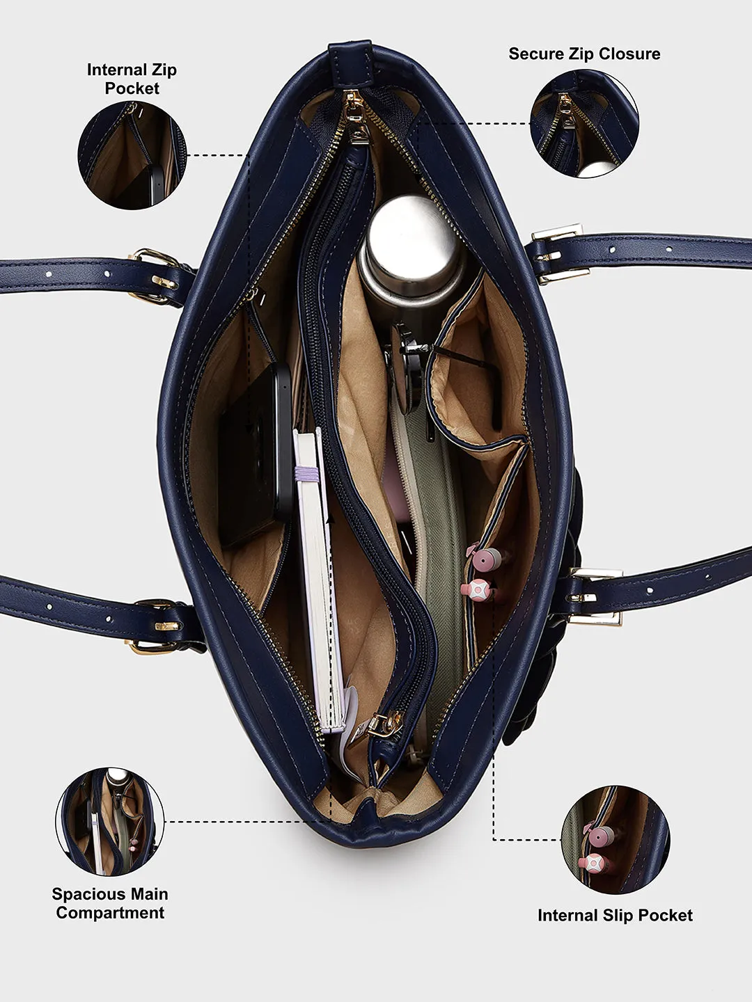 Caprese Bloom Medium Navy Tote Bag
