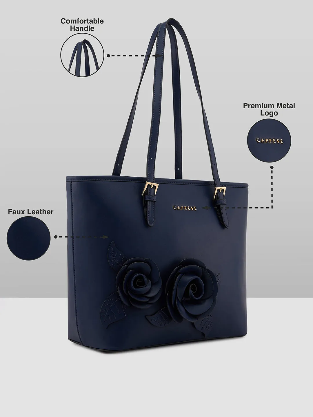 Caprese Bloom Medium Navy Tote Bag