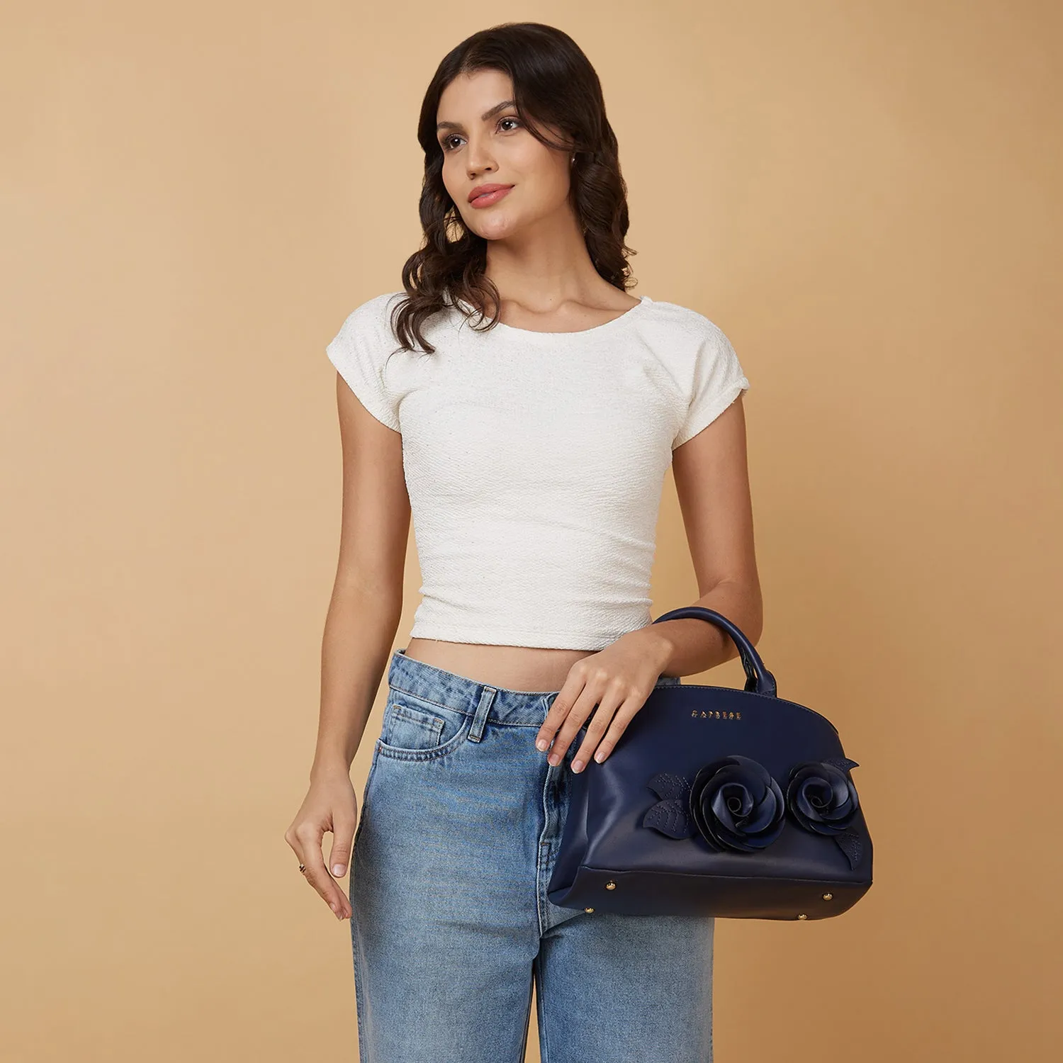 Caprese Bloom Small Navy Satchel Bag
