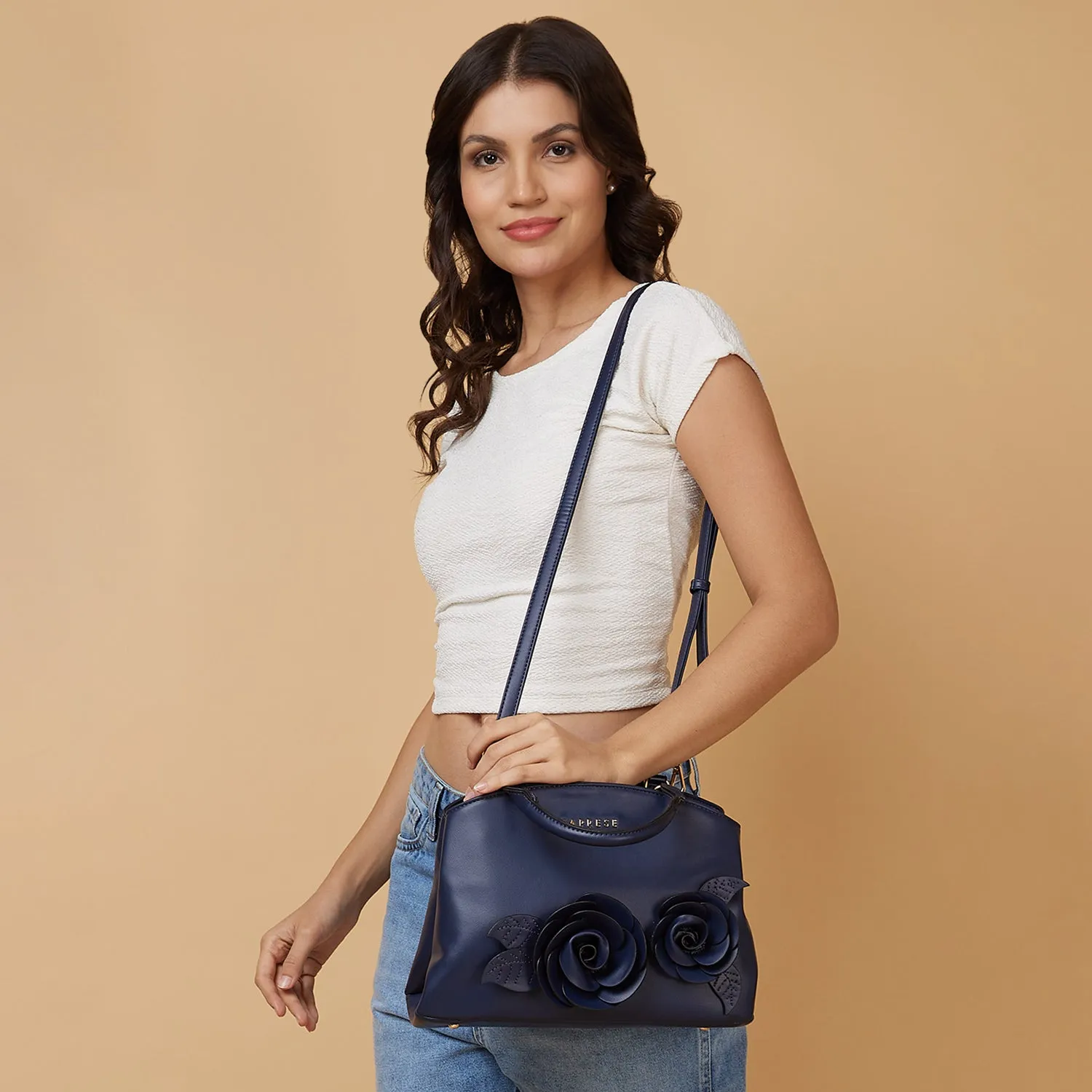 Caprese Bloom Small Navy Satchel Bag