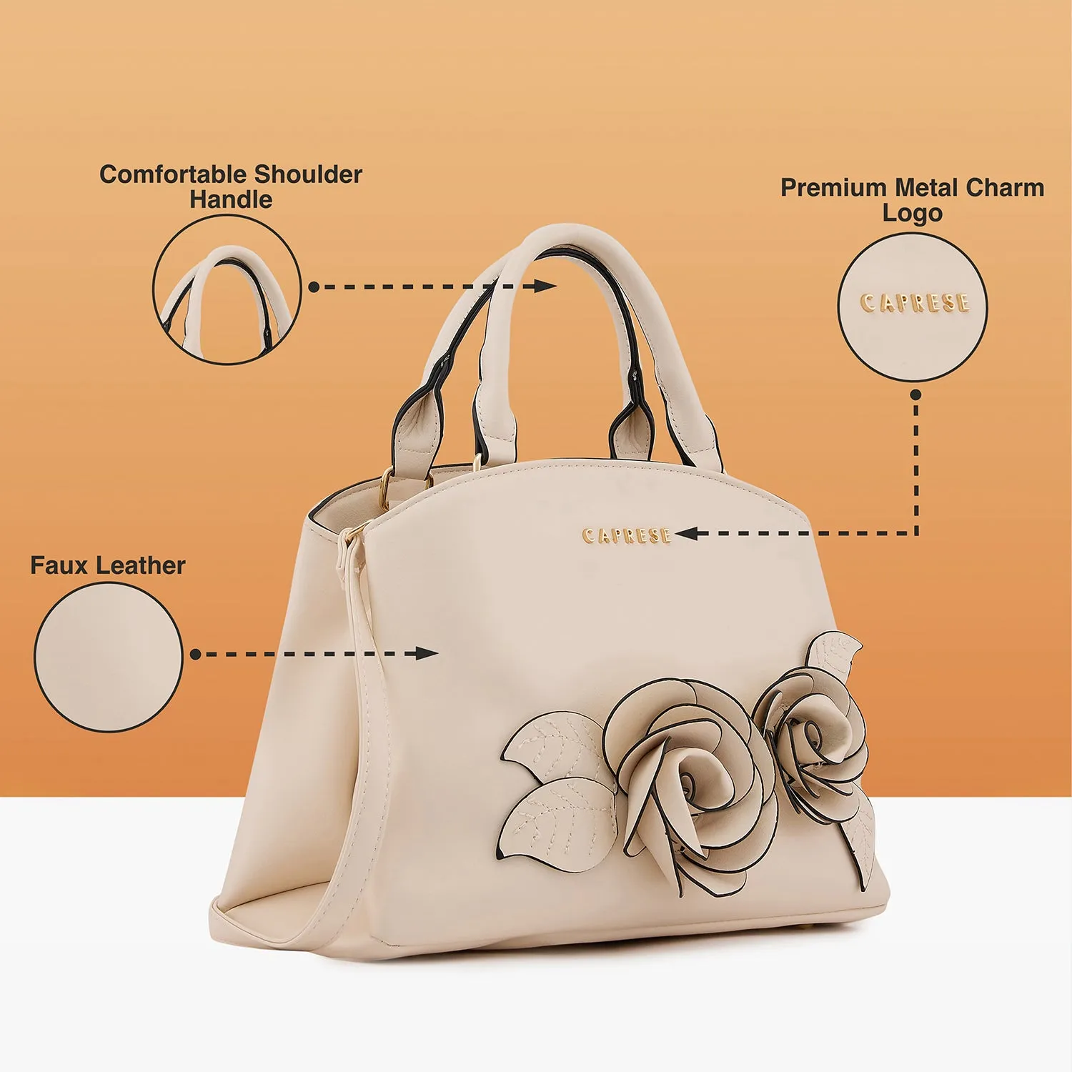 Caprese Bloom Small Off White Satchel Bag