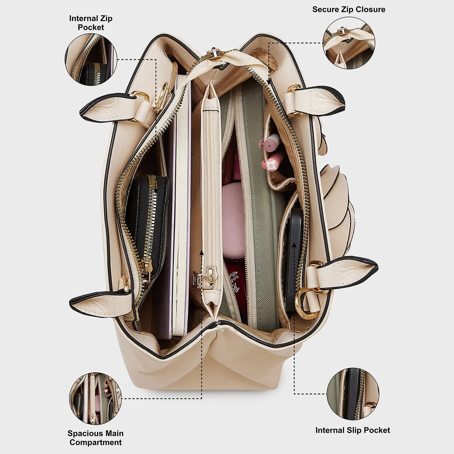 Caprese Bloom Small Off White Satchel Bag
