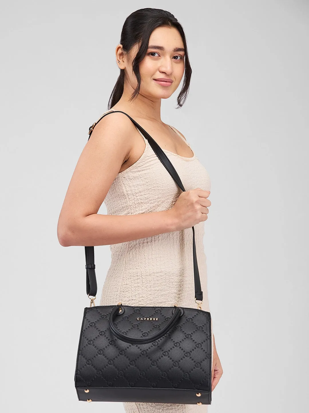 Caprese Brianna Medium Black Satchel Bag