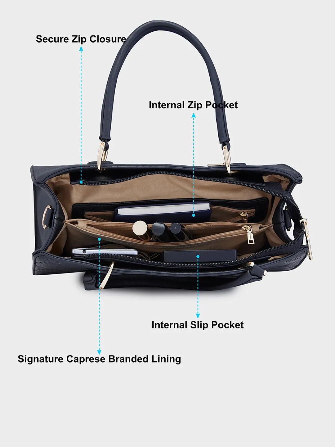 Caprese Brianna Medium Black Satchel Bag