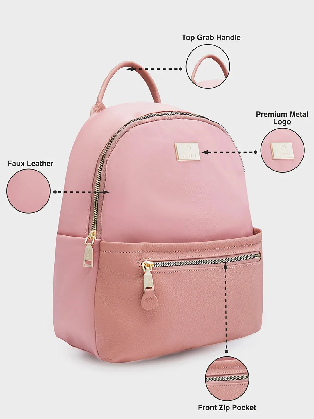 Caprese Casper Medium Pink Casual Backpack