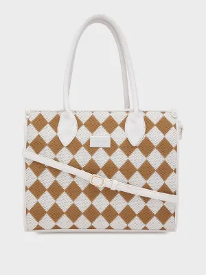 Caprese Checker Medium Cream Satchel Bag