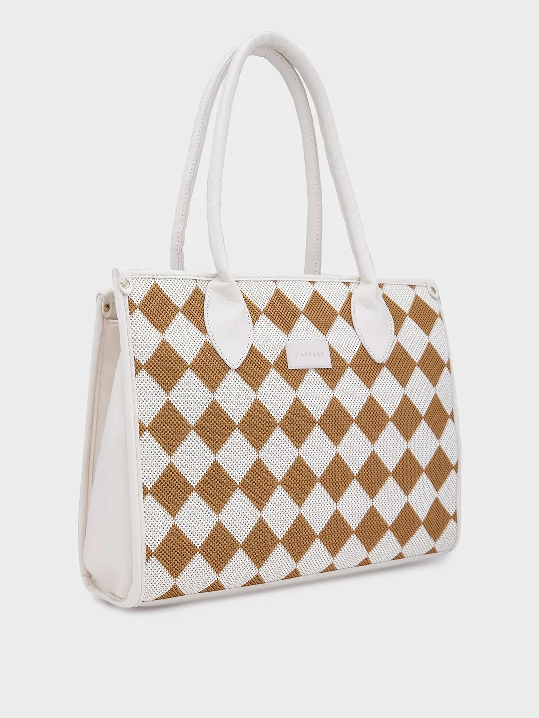 Caprese Checker Medium Cream Satchel Bag