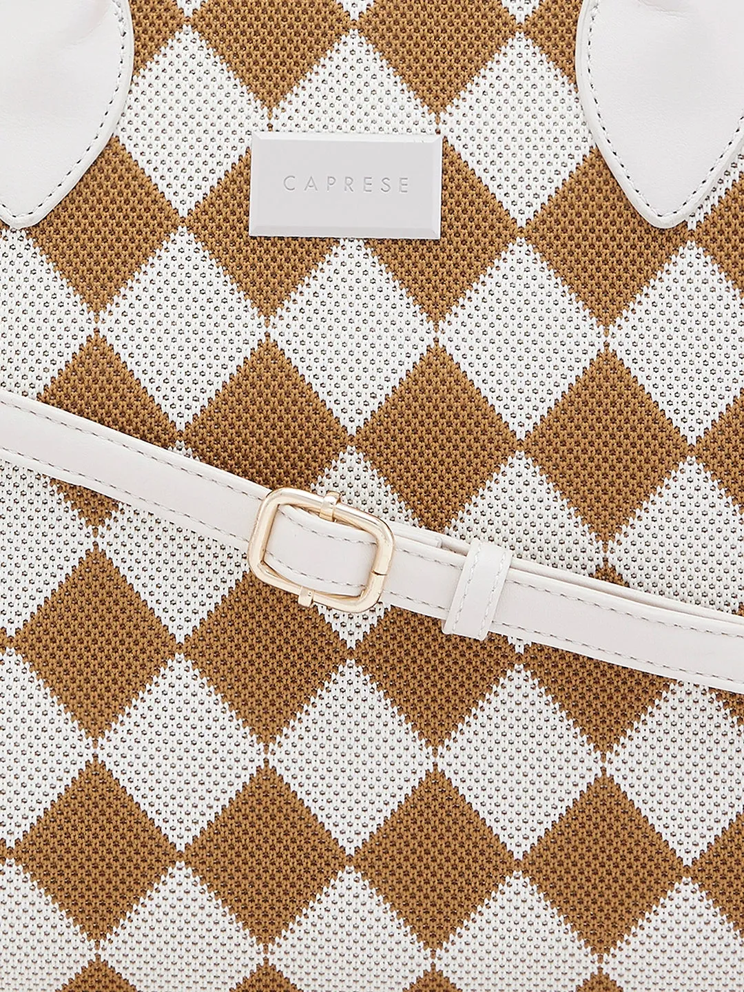 Caprese Checker Medium Cream Satchel Bag