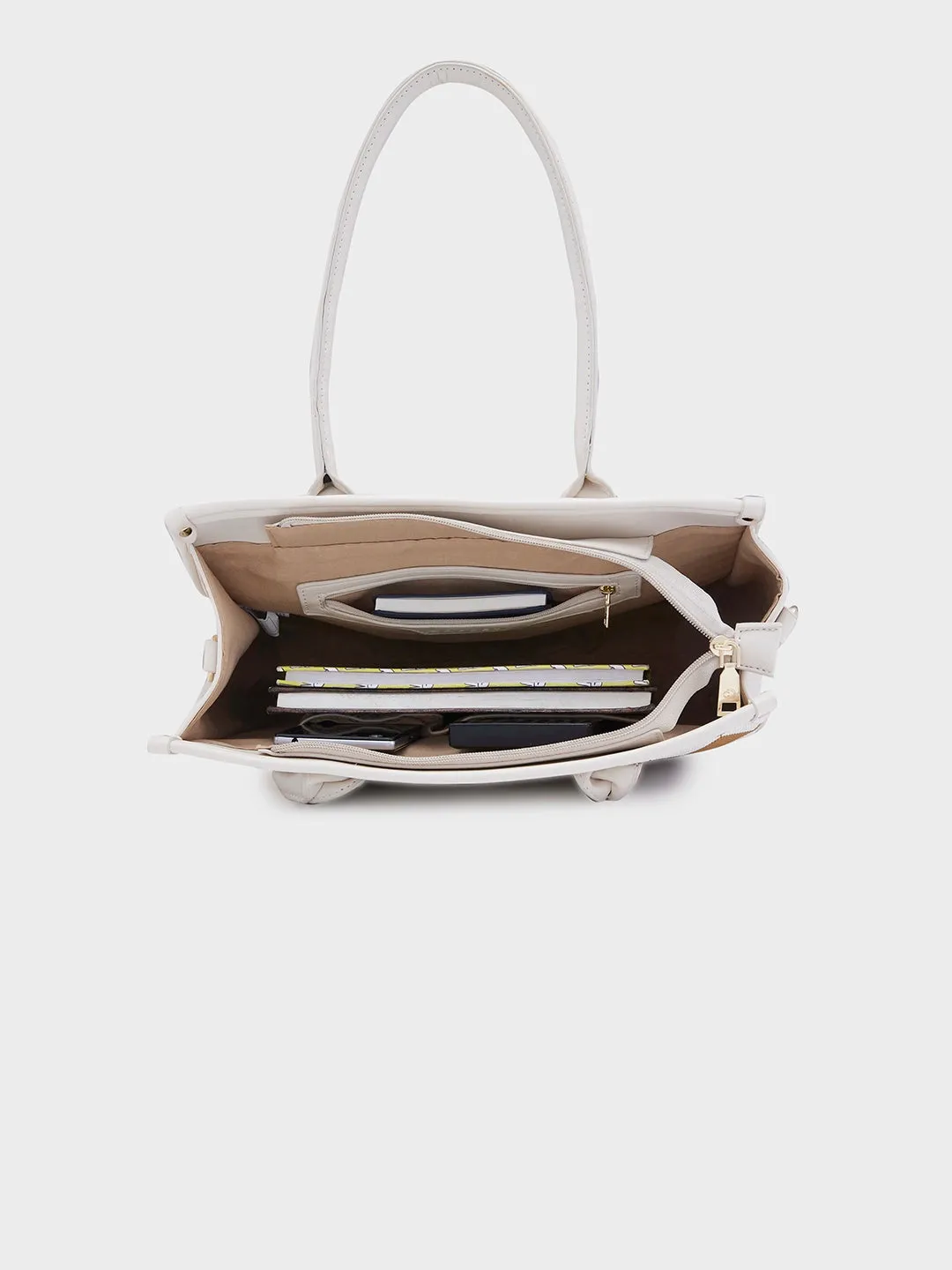 Caprese Checker Medium Cream Satchel Bag
