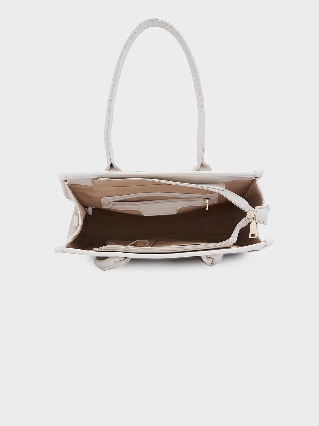 Caprese Checker Medium Cream Satchel Bag