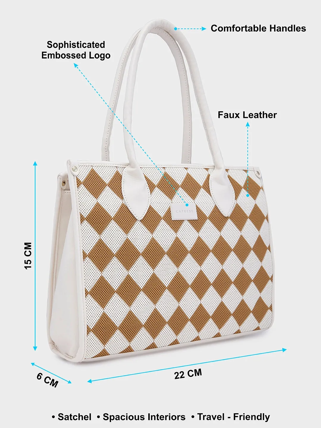 Caprese Checker Medium Cream Satchel Bag