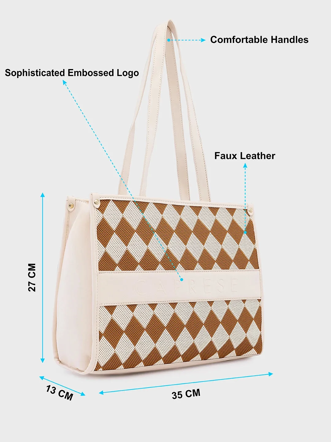 Caprese Checker Medium Cream Tote Bag