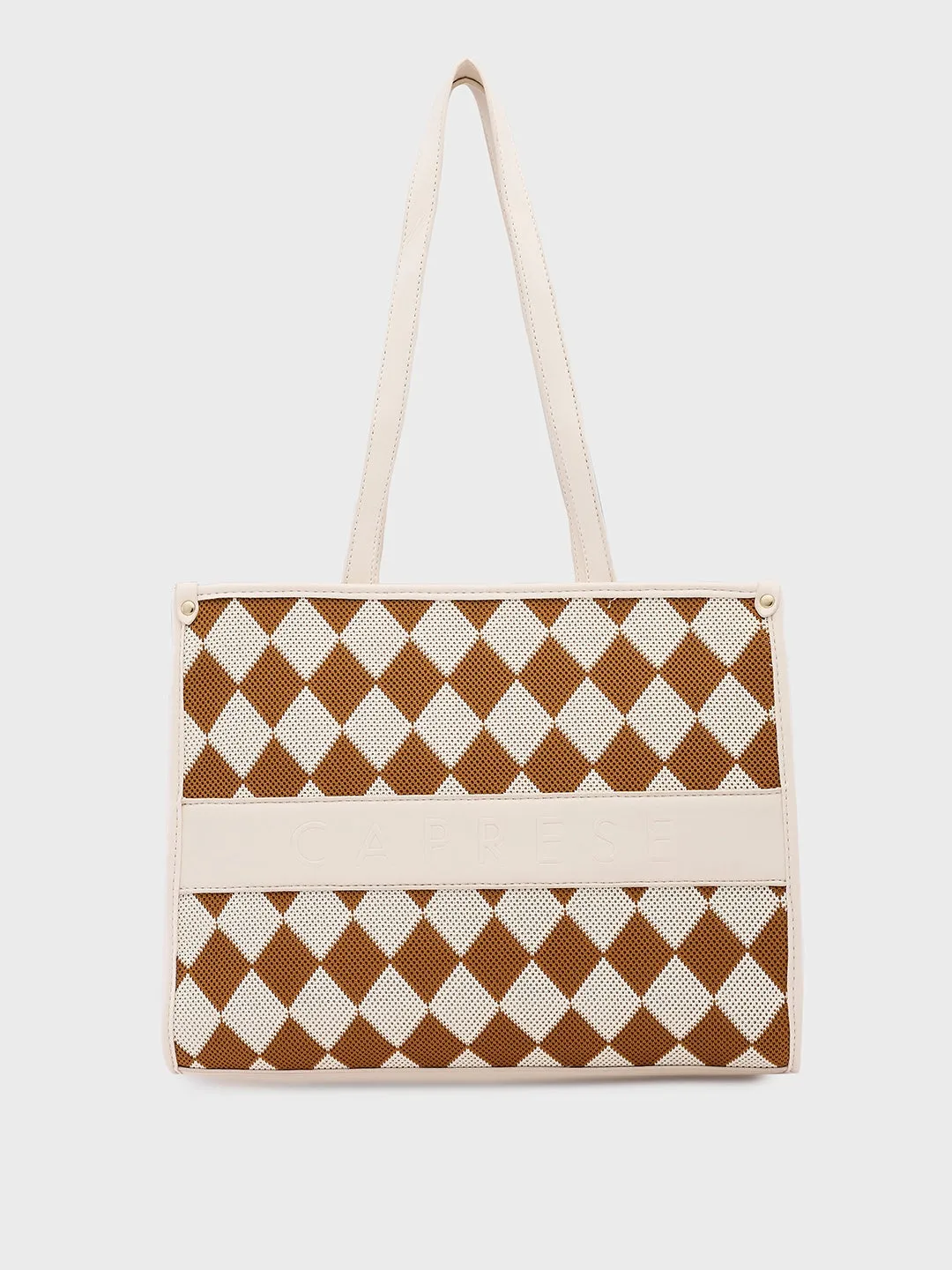 Caprese Checker Medium Cream Tote Bag