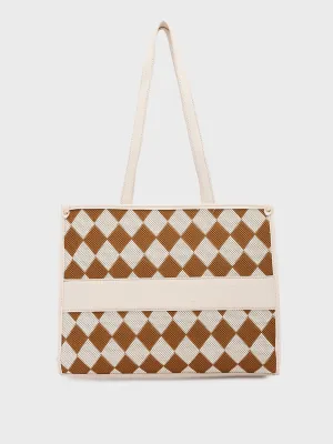 Caprese Checker Medium Cream Tote Bag