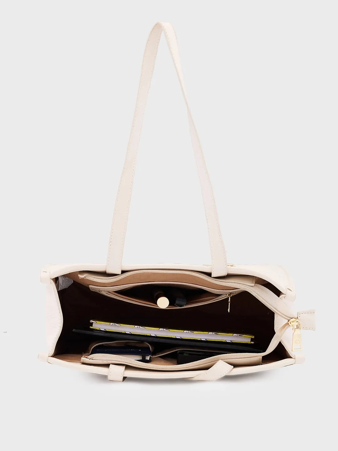 Caprese Checker Medium Cream Tote Bag
