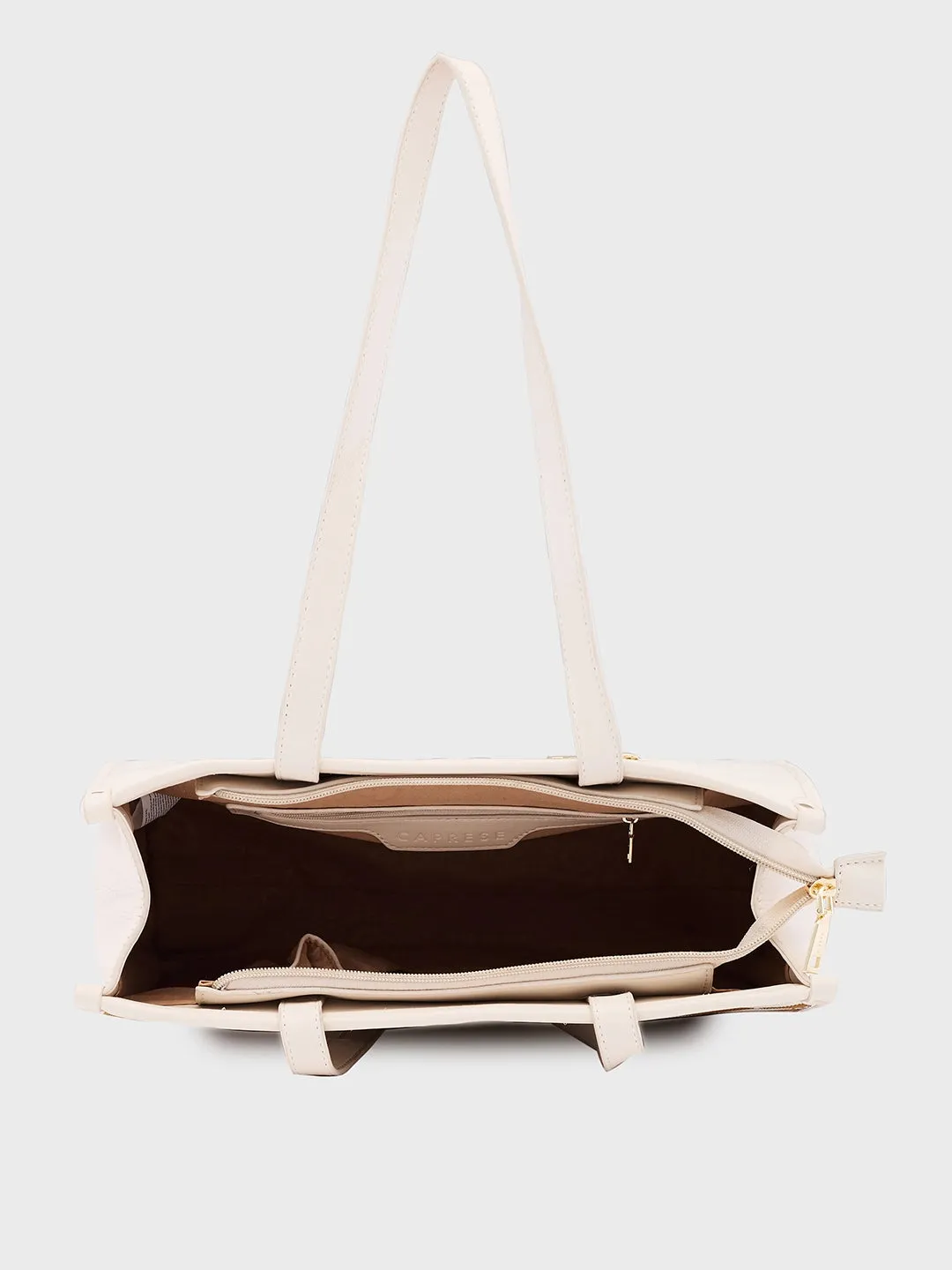 Caprese Checker Medium Cream Tote Bag