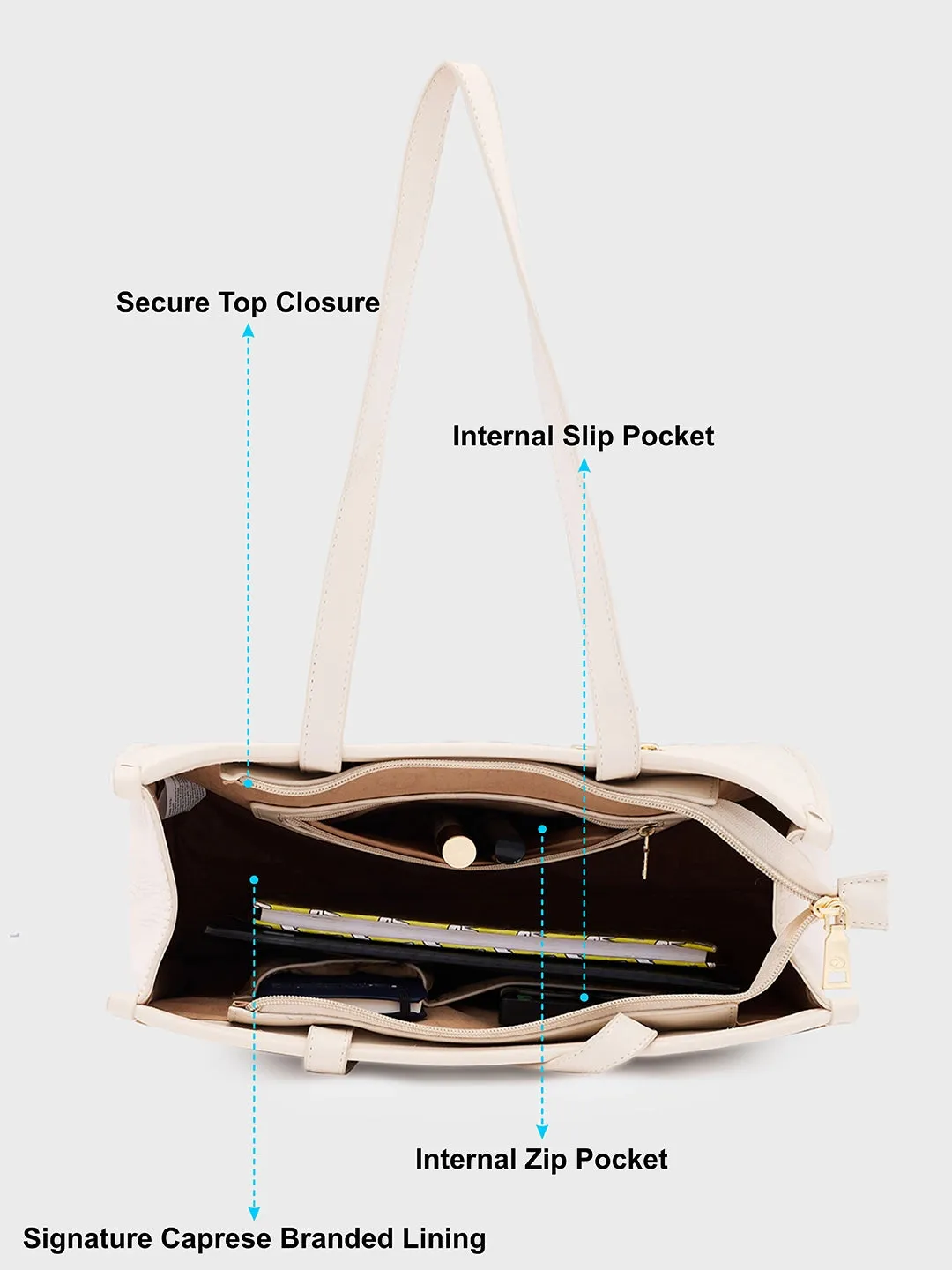 Caprese Checker Medium Cream Tote Bag