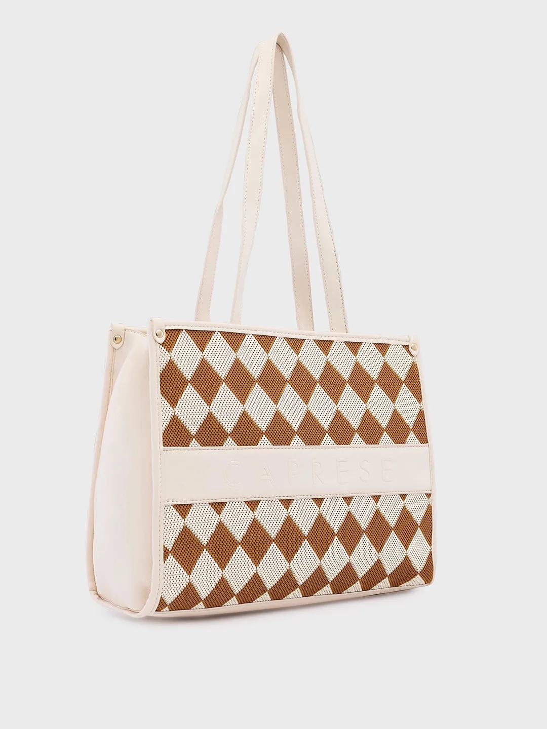 Caprese Checker Medium Cream Tote Bag