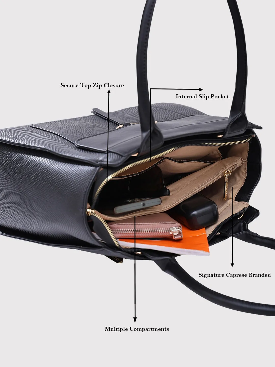 Caprese Dakota Large Black Satchel Bag