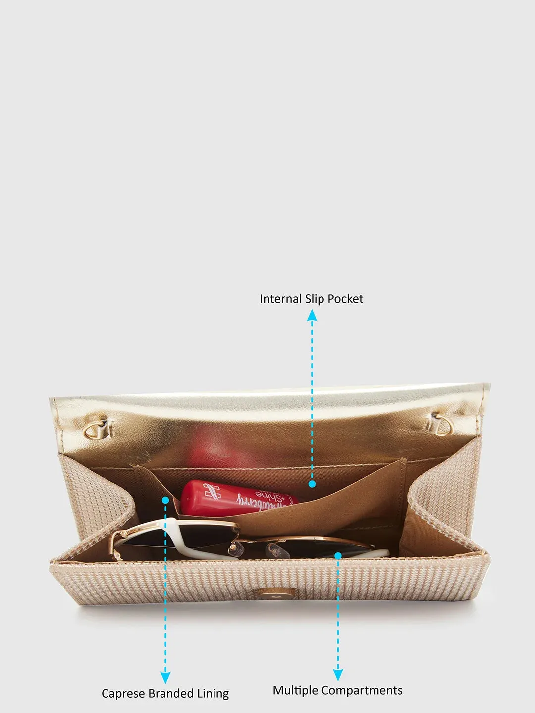 Caprese Delmi Medium Champagne Gold Clutch