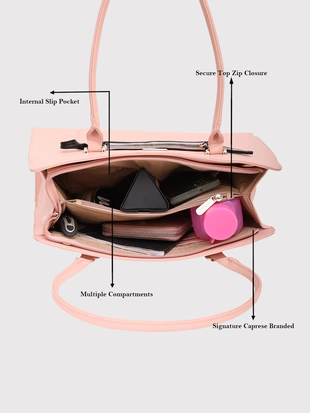 Caprese Ellis Large Pink Satchel Bag