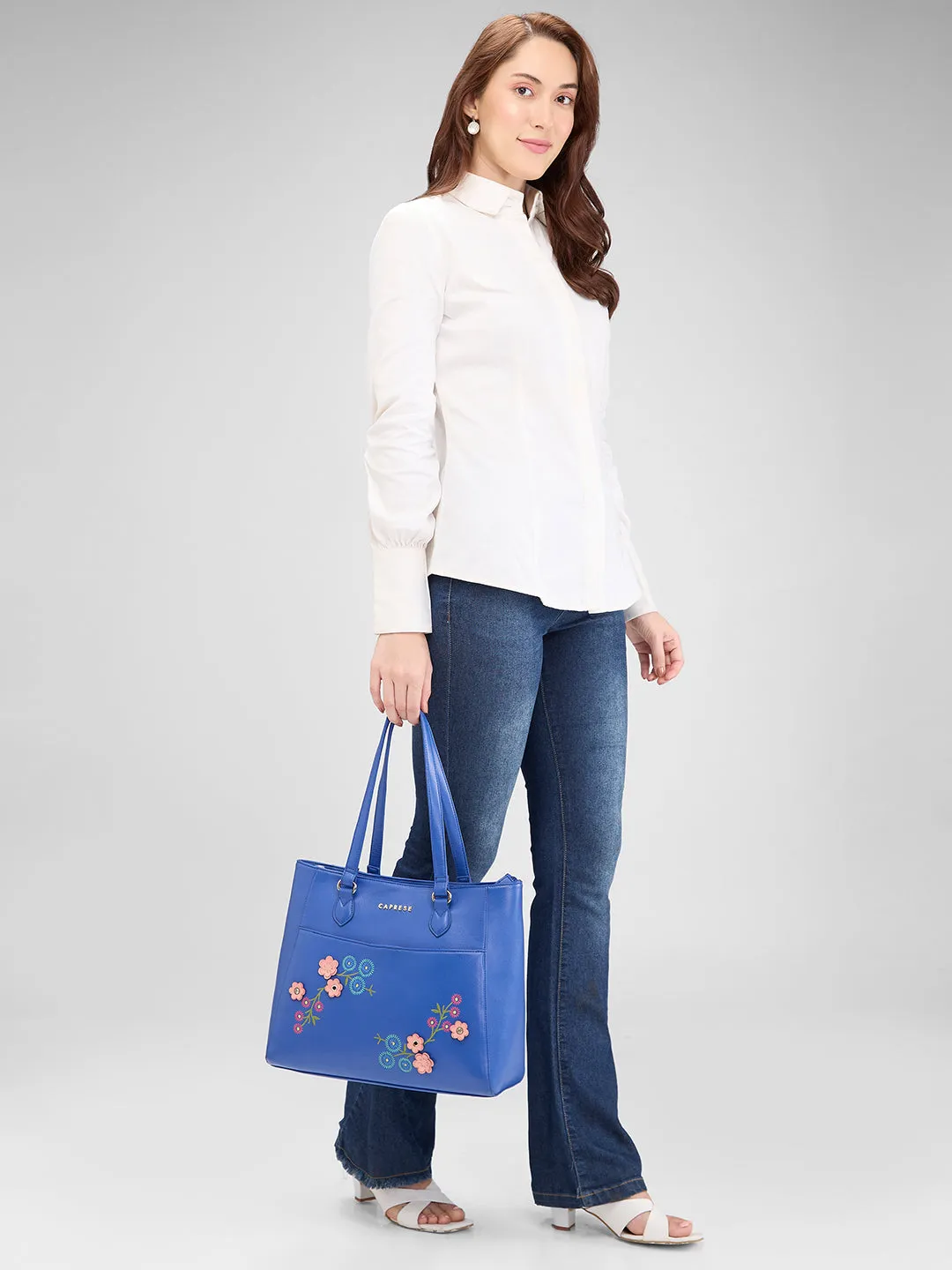 Caprese Erica Medium Floral Blue Tote Bag