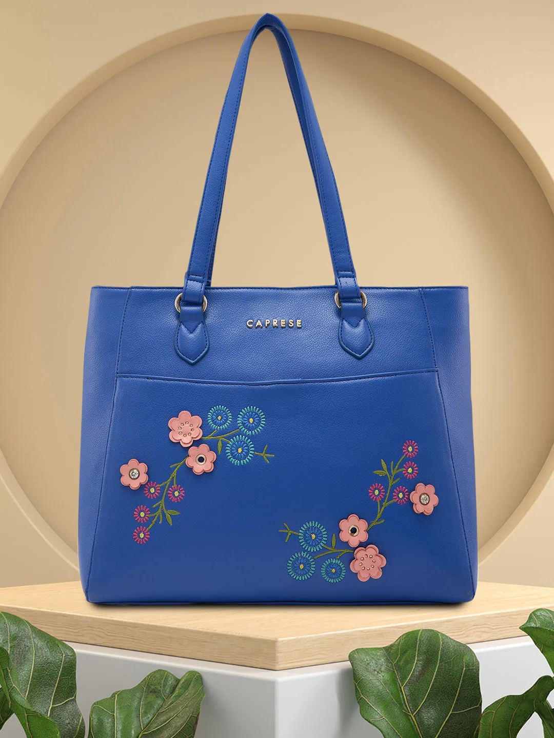 Caprese Erica Medium Floral Blue Tote Bag