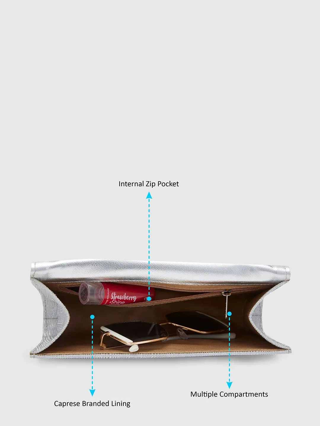 Caprese Eryka Large Silver Clutch