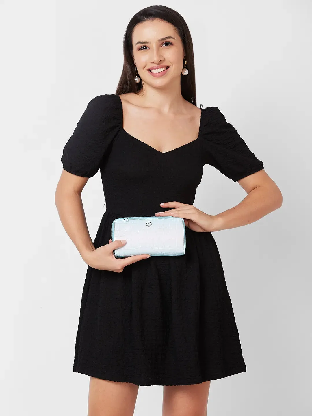 Caprese Eva Large Aqua Zip Around Wallet