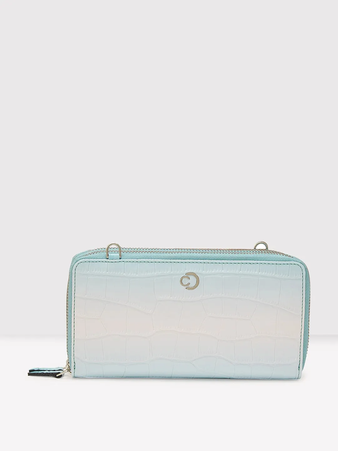 Caprese Eva Large Aqua Zip Around Wallet