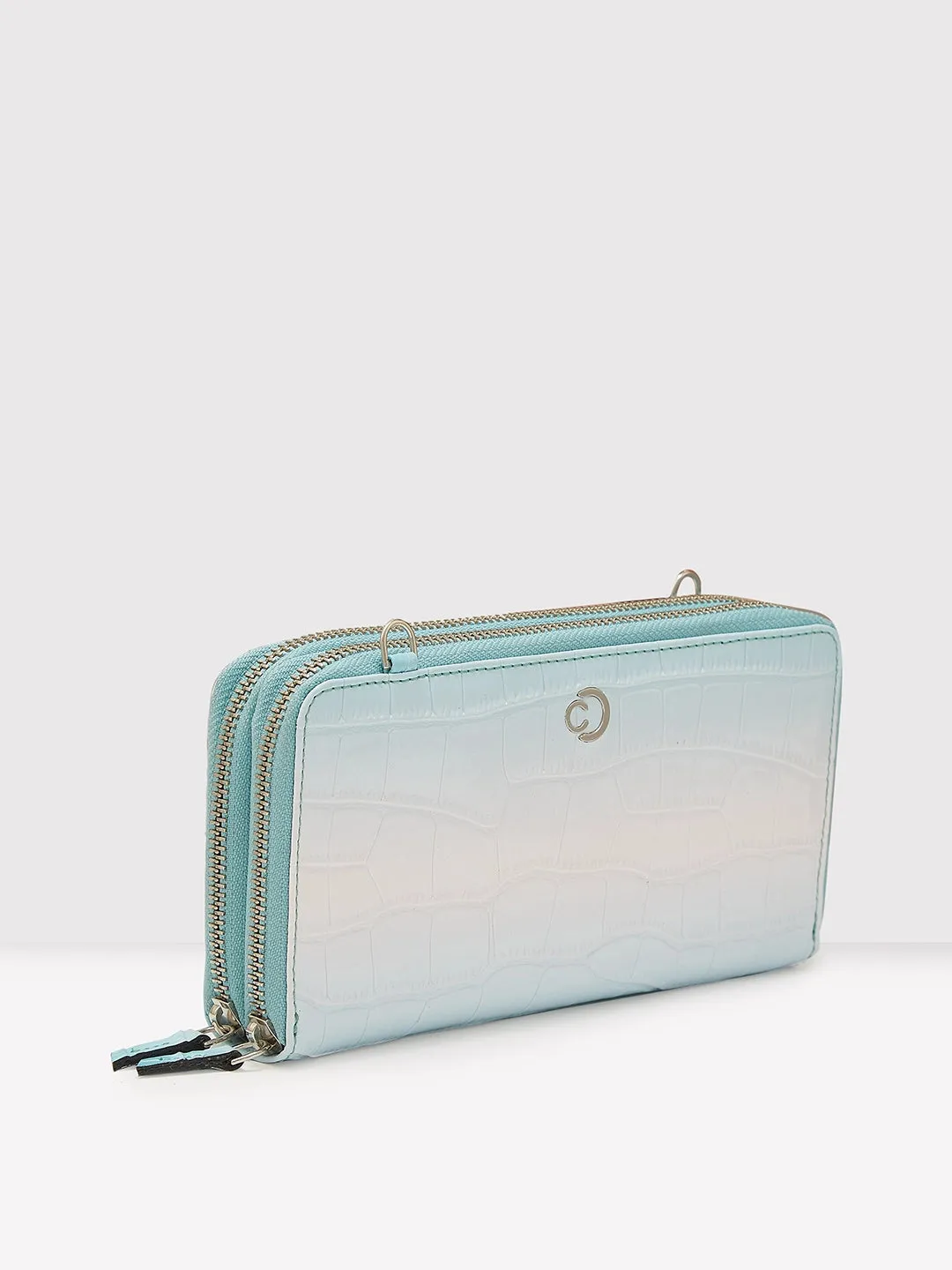 Caprese Eva Large Aqua Zip Around Wallet
