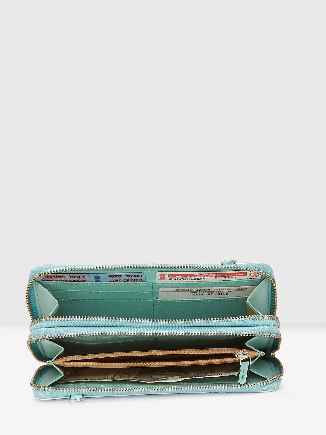 Caprese Eva Large Aqua Zip Around Wallet
