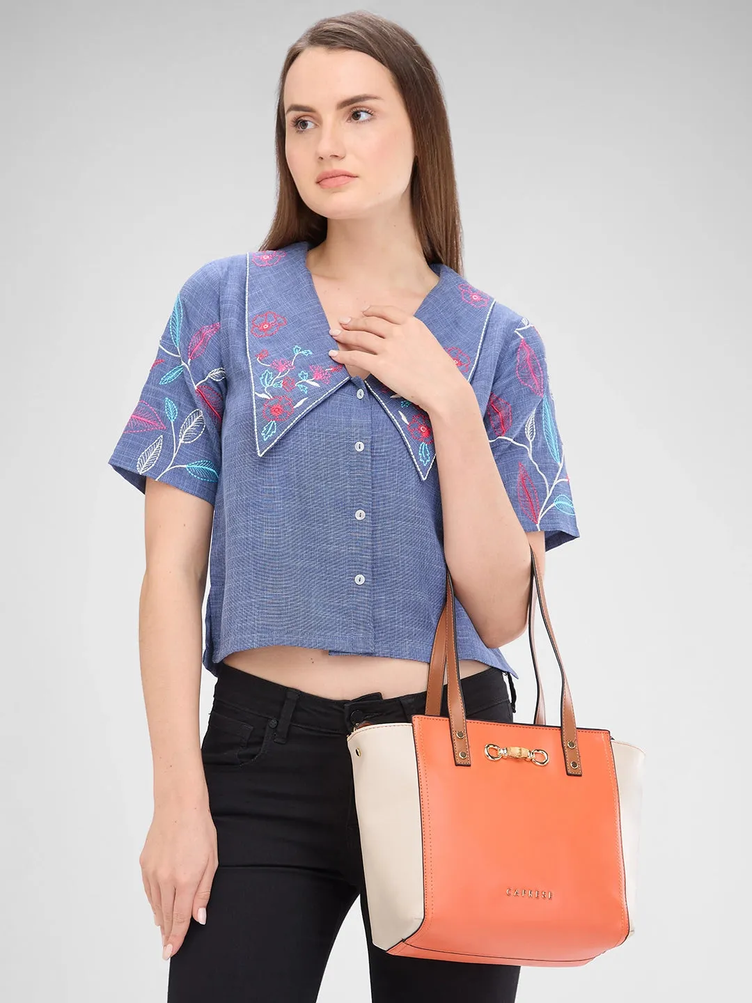 Caprese Eva Medium Orange Satchel Bag