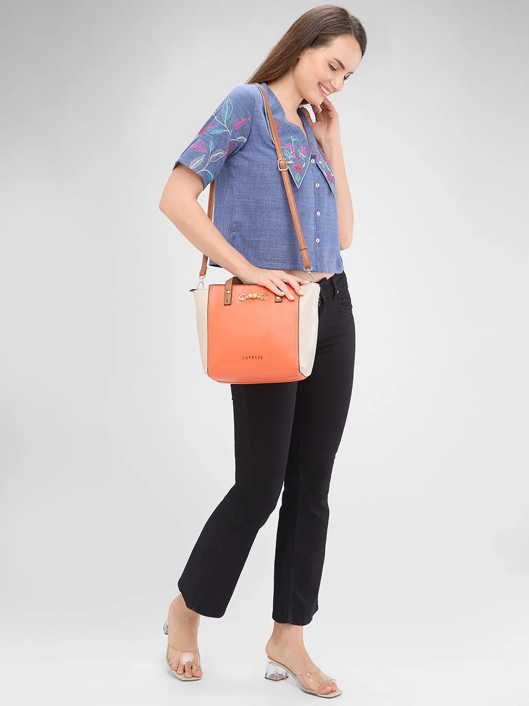Caprese Eva Medium Orange Satchel Bag