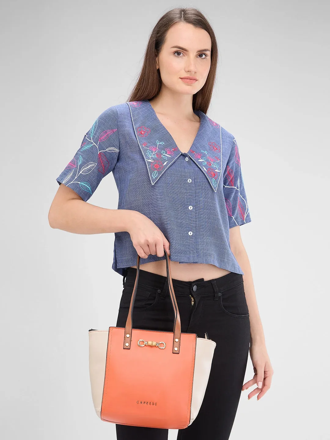 Caprese Eva Medium Orange Satchel Bag