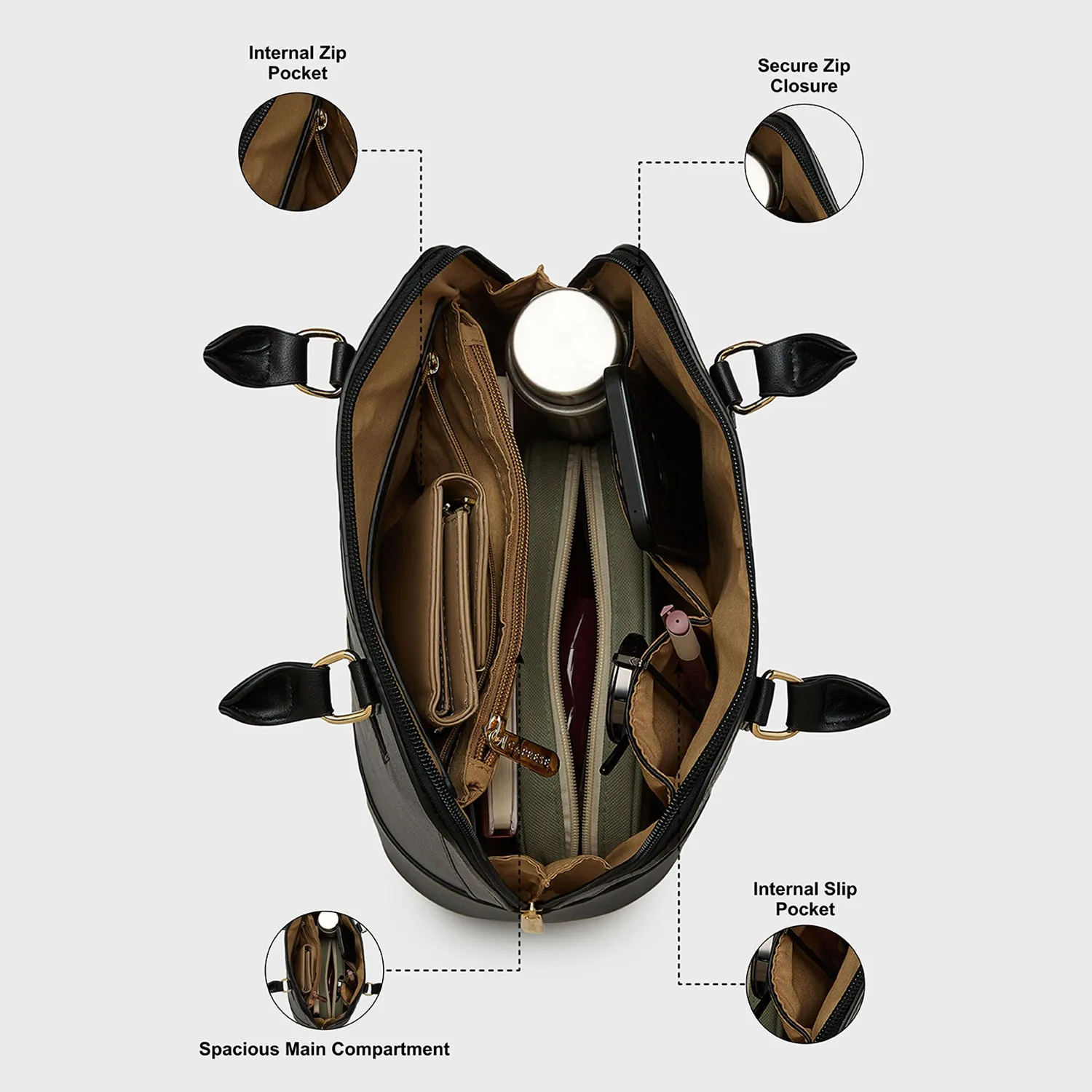 Caprese Felix Medium Black Hobo Bag