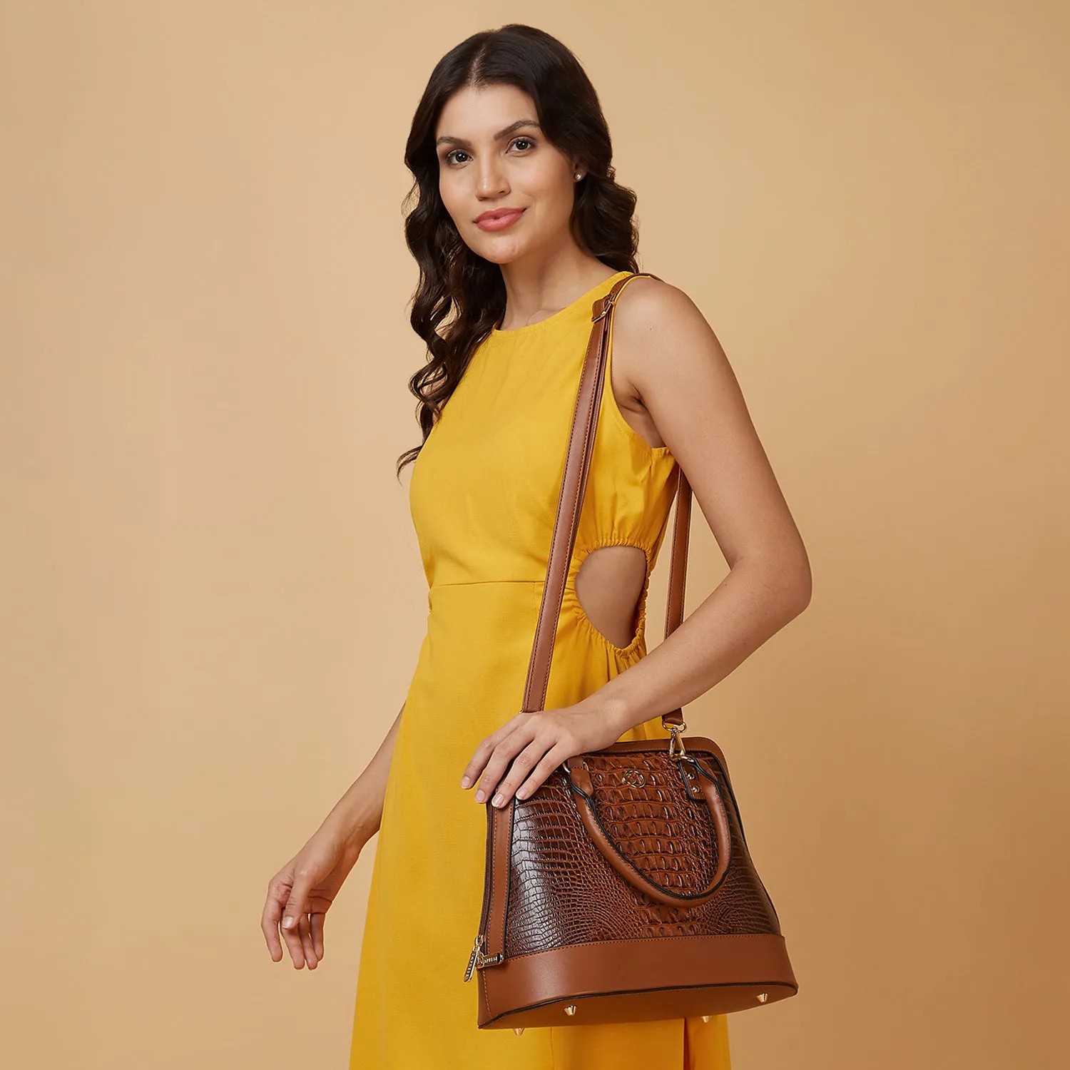 Caprese Felix Medium Tan Satchel Bag