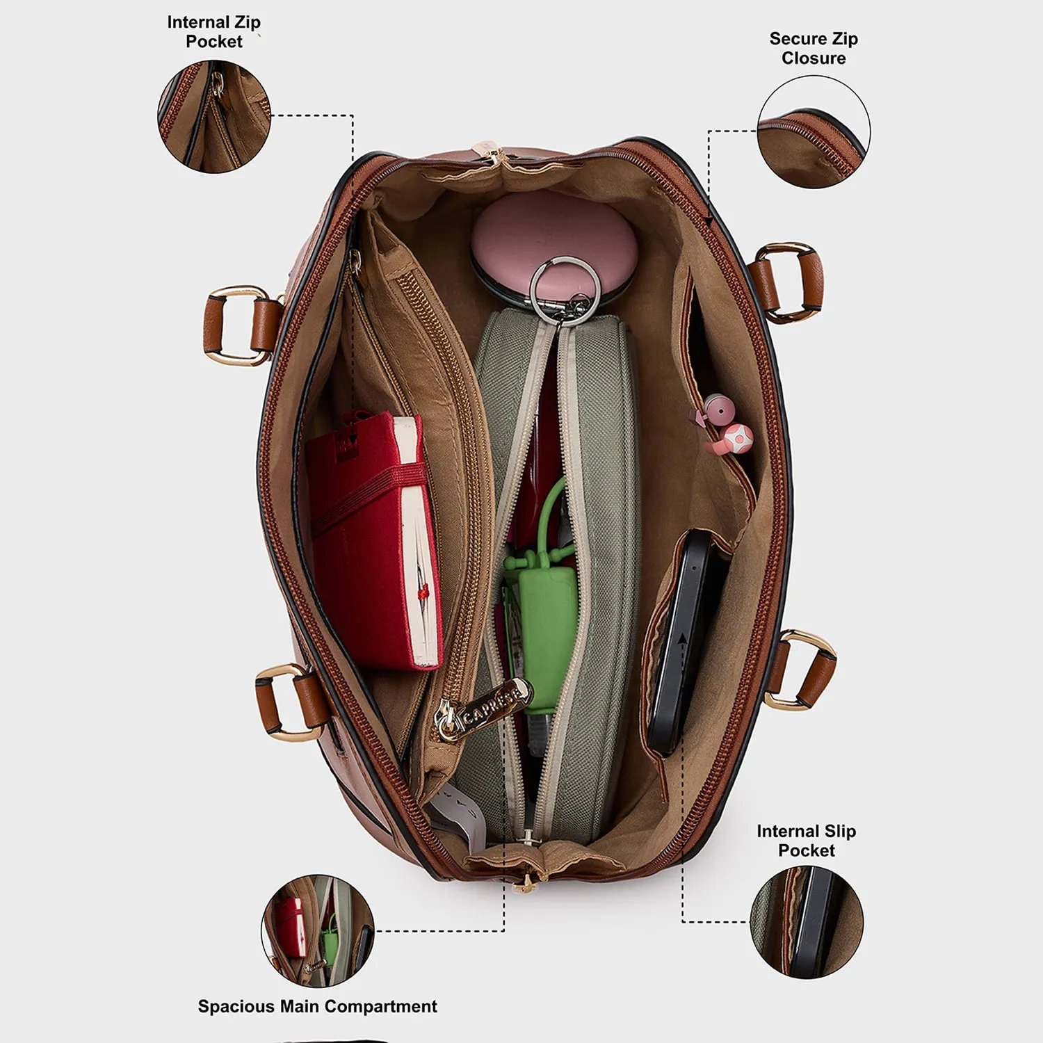 Caprese Felix Medium Tan Satchel Bag