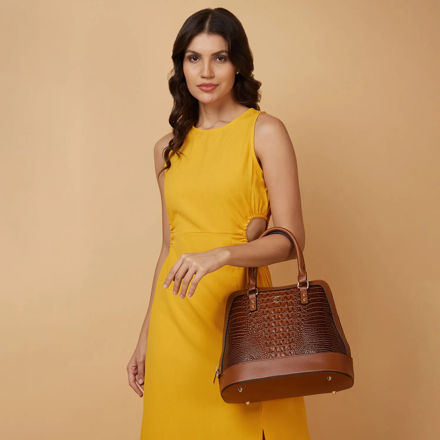 Caprese Felix Medium Tan Satchel Bag
